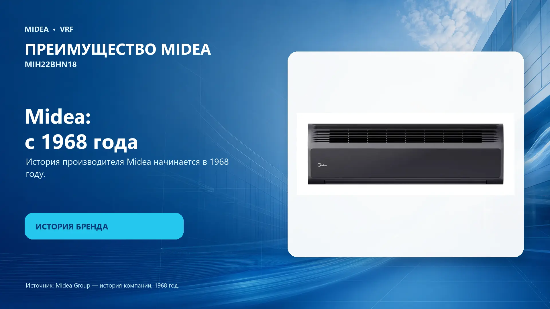 Midea VRF MIH22BHN18 — преимущество Midea