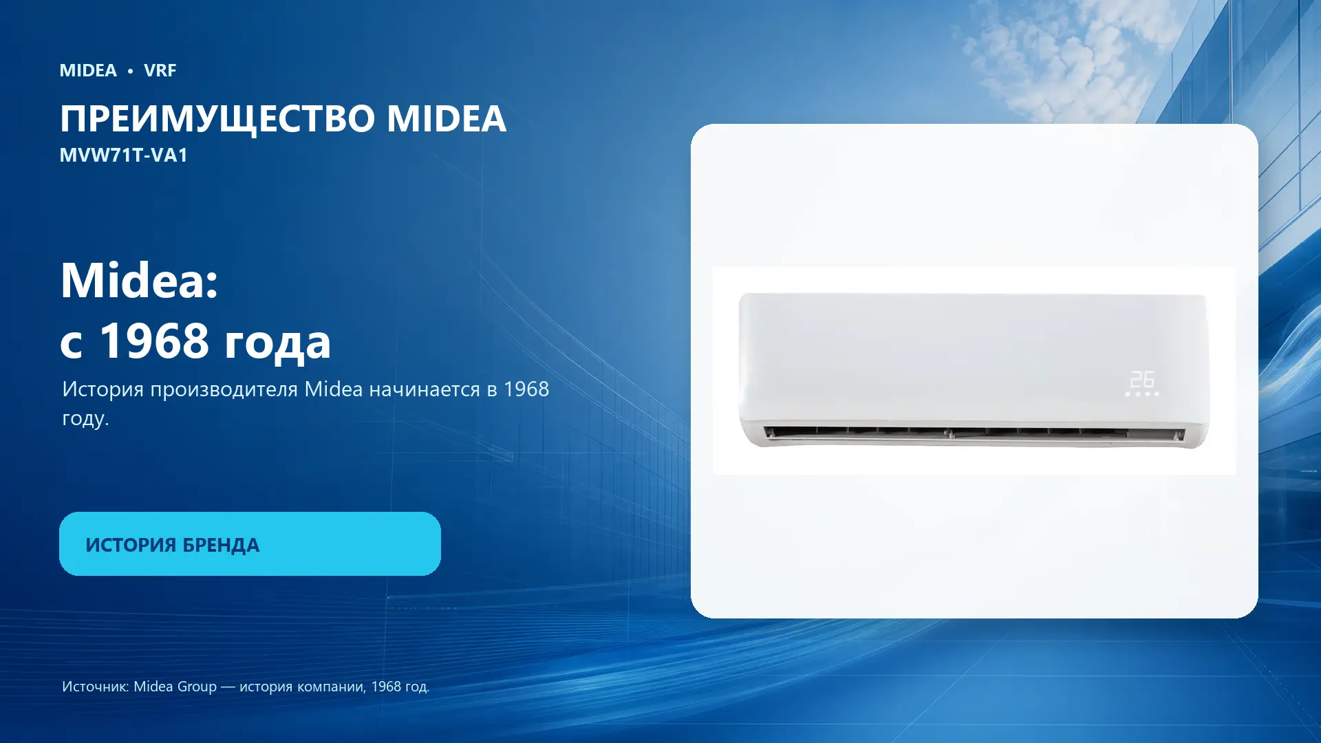 Midea VRF MVW71T-VA1 — преимущество Midea